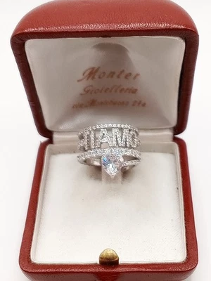 Anello Fidanzamento Donna Argento 925 Pavé Zirconi Cuore Simile Ai Diamanti  - Immagine 1 di 4