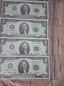 1976 $2 Dollar Bicentennial Bills Consecutive Numbes, Sequential 5 UNCIRCULATED  - Picture 1 of 4