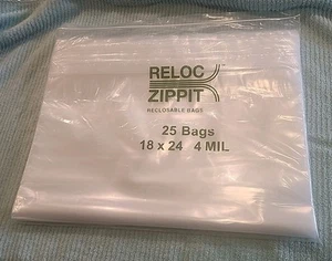 18x24 Clear HD Reloc Zippit 4R1824 Reclosable Zip Seal Bags 4Mil 25pc 38UV03 - Picture 1 of 4