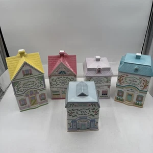 Vintage Lenox Spice Village 5 Pc Canister Set Coffee Sugar Flour Tea Cookies - Picture 1 of 19