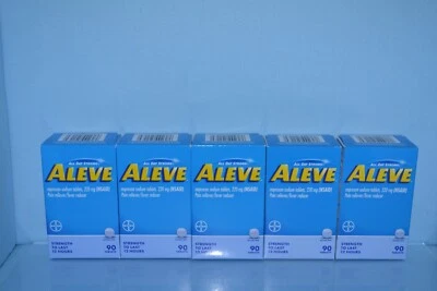 (5) Aleve Naproxeno Sodio, Reductor de Dolor/Fiebre, 90 Comprimidos Cada uno, Caducidad 01/2025+ Foto 1 de 2