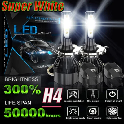 9003 H4 LED Headlight Bulbs Kit 10000W 1000000LM Hi/Lo Beam Super Bright White Foto 1 de 4