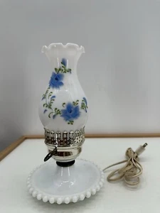 Vintage MILK GLASS Vanity Boudoir Hand Painted Enamel Flower Floral Beautiful - Picture 1 of 5