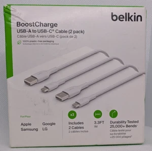 Belkin BoostCharge USB-C to USB-A Cable (1M/3.3ft) **2 PACK ** EXCELLENT - N164 - Picture 1 of 7
