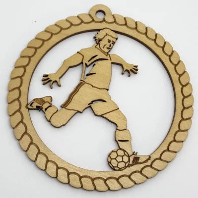 Laser Cut Wood SOCCER FOOTBALL Sport 3-3/4" Ornament (RF870) — 第 1/4 张图片