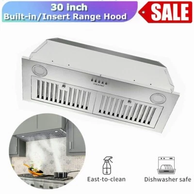 Zomagas 30 inch 600 CFM Built-In/Insert Range Hood Kitchen Vent Stainless Steel