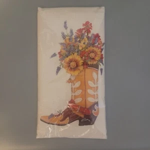 South Western Flour Sack Cloth Cowboy Boot Flowers Mary Lake Thompson - Picture 1 of 3