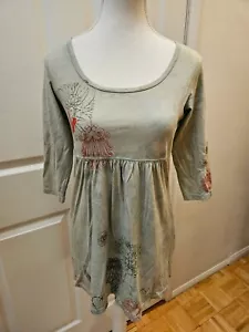 NEW Vintage Y2K GLIMA Green Red Bird Print Floral Cotton Tunic Blouse Top S - Picture 1 of 7
