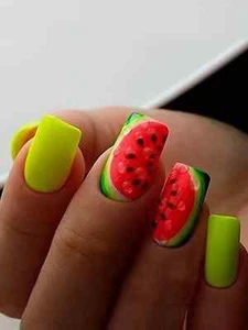 24pcs Square Watermelon Fruit Fake Nail Set False Nails Press On Nails Glue On - Picture 1 of 6