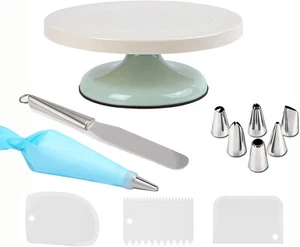 Cake Turntable Decorating Kit | Rotating Stand, Spatula, Piping Tips, Scrapers | - Picture 1 of 6