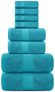 White Classic Hotel Collection 8 Piece Towel Set. Aqua 100% Cotton New Luxury - Picture 1 of 3