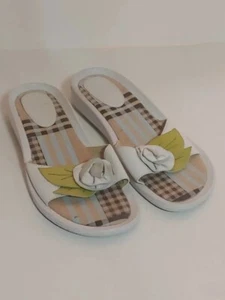Sandalias para mujer Me Too Marien blancas verdes flor hoja a cuadros cuero deslizables 7,5 - Imagen 1 de 11
