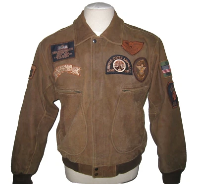 CHIA USA BEN-CAT 团队棕色皮革飞行员夹克 M 码 非常罕见 复古 — 第 1/4 张图片