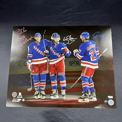 Foto firmada por Ryan Mcdonagh Jt Miller y Kevin Shattenkirk 16x20 Rangers fanáticos Foto 1 de 4