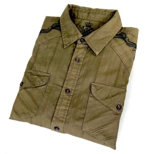 Guess Olive-Brown Embroidered Western Style Shirt - Picture 1 of 6