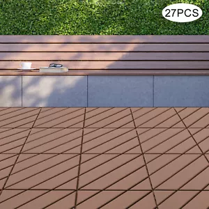 27 PACK Plastic Interlocking Deck Tiles Outdoor Patio Flooring Coffee 12"x12" - Picture 1 of 23