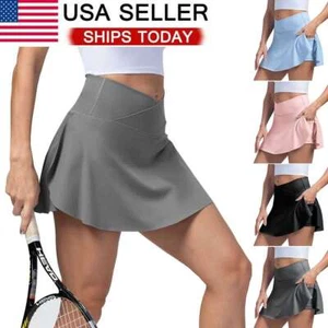 Women's Yoga Sports Shirts High Waisted Tennis Golf Pleated Skirts Skorts Pocket - Picture 1 of 18
