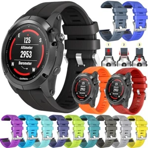 20mm/22mm/26mm Quick Fit Silicone Watch Strap Band For Garmin Fenix 5/5X/6/6X/5S - Picture 1 of 92