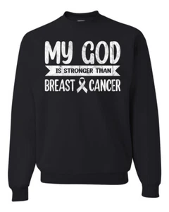 Sudadera unisex My God Is Stronger Than Breast Cancer blanca angustiada - Imagen 1 de 10