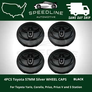 SET OF 4 TOYOTA 57MM WHEEL RIM RIMS CENTER HUB CAPS ALL BLACK LOGO PRIUS COROLLA - Picture 1 of 3