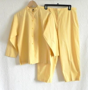 Pantalones túnica Eileen Fisher 2 piezas cintura alta con botones para la parte superior/recortados algodón amarillo talla L - Imagen 1 de 14