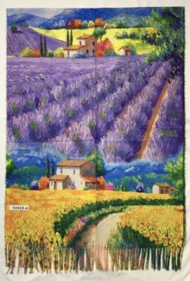 Cachecol de caxemira inspirado em arte pintura xale reversível dois lados campo de lavanda - Imagem 1 de 2