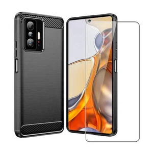 Carbon Case for Xiaomi Mi 11T / 11T Pro Phone Cover and Glass Screen Protector - Picture 1 of 5