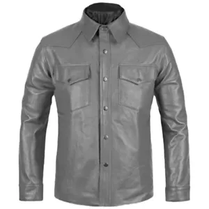 Uomo Originale pelle D'Agnello Camicia Premium Vintage Lunghe Giacca Bottoni - Foto 1 di 4