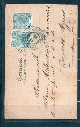 AUSTRIA Sc 73 PAIR ON  PPC forerunner CROATIA  PMK DVBOVNIK TO ARGENTINA ARR FVF - Image 1 of 2