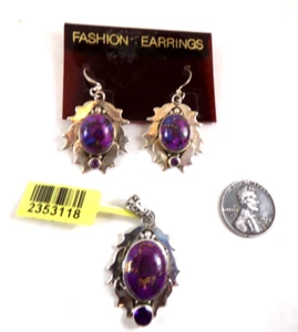 Mojave Purple Turquoise Dangle Earrings and Pendant Set Sterling Amethyst Stone - Picture 1 of 9