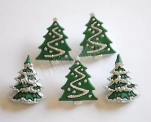 5 Glitter Trees / Holiday Tree Shank Back Craft Buttons w Glitter Finish - Picture 1 of 2