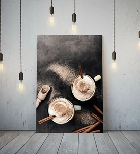 ARTE DE COCINA-CAFÉ CON LECHE -DEEP FRAMED CANVAS WALL ART PRINT-BROWN CREAM - Imagen 1 de 3