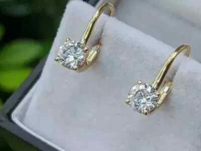 2Ct Round Cut Lab Created Diamond Women's Huggie Earrings 14K Yellow Gold Plated - Image 1 of 4