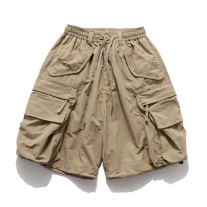 Retro Large-Pocket Work Shorts Men Loose and Casual Drawstring Five Pants - Picture 1 of 19