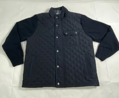 NWT Haggar Men's Blue Quilted Sweater Sleeves Full Zip Lined Jacket Size Large! - Image 1 of 4