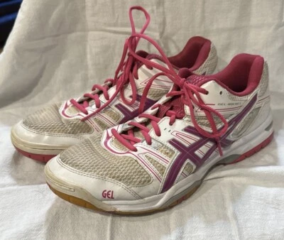 Asics Gel Rocket Size 11 B455N White Pink Volleyball Shoes  EU 43.5 Pickleball - Image 1 of 4