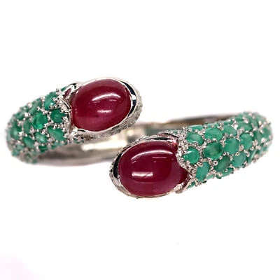 Gmestone Natura 13 X 15 mm. Red Ruby Emerald & Zircon Bangle 925 Silver Sterling - Image 1 of 4