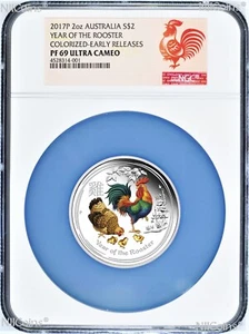 2017 ANDA EXPO PROOF Colored Silver Lunar Year of the Rooster NGC PF69 2oz Coin - Picture 1 of 6