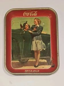Vintage Coca Cola Tray 1942 Two Girls at Car Original Coca-Cola Serving Tray - Picture 1 of 2
