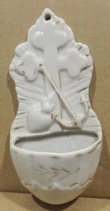 Antike Porzellan Weihwasser Wandbehälter 13,5cm Kreuz/Anker - Bild 1 von 5