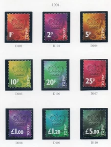 GB 1994 sg D102-110 Portogebühren zu zahlen Satz 9 postfrische Briefmarken - Bild 1 von 1