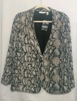 NWT Susan Graver Womens Sz MP Print Bonded Grey Snake LK Blazer Inner Pockets  - Image 1 of 4