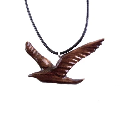 Collar Gaviota, Colgante Pájaro Volador Madera Tallado a Mano, Joyería Madera Hecha a Mano Foto 1 de 4