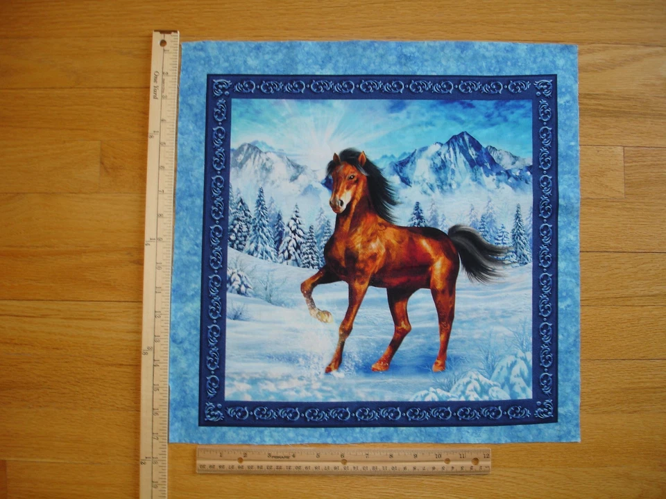 Bloque de tela de edredón de algodón Horse Alone Mountains Trees Snow (C) 15" x 15" Foto 1 de 1