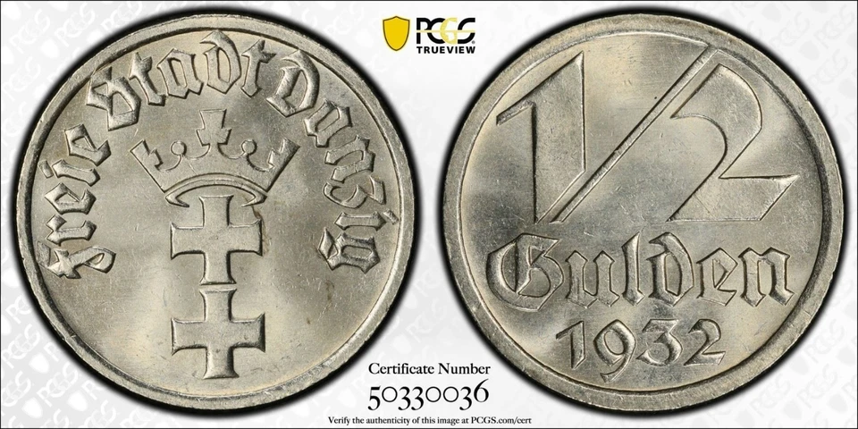i-650711 Danzig Free City 1/2 florín 1932. PCGS MS 64 Foto 1 de 2