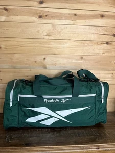 Vintage 80s 90s REEBOK Green Nylon Duffle Gym Carry-On Luggage Bag 24” X 11” - Picture 1 of 8