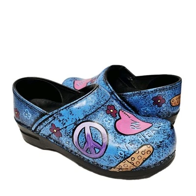 Sanita Womens Hand Painted Danish Clogs 38 US 7.5 W Slip On Blue Nurse Hippie - Image 1 of 4