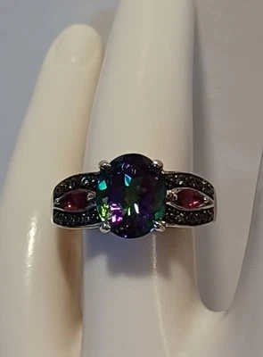 Jtv 神秘黄玉,红石石石榴石戒指 带亚历山大石口音... 9 码... — 第 1/4 张图片