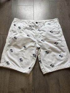 Abercrombie & Fitch Cargo Chino Shorts Men’s All Over Logo Size 36 Waist White - Picture 1 of 10