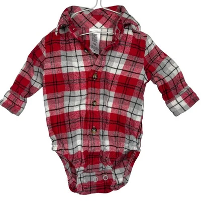 Just One You Carter 红色格子法兰绒长袖紧身衣 NB 假日婴儿 — 第 1/4 张图片